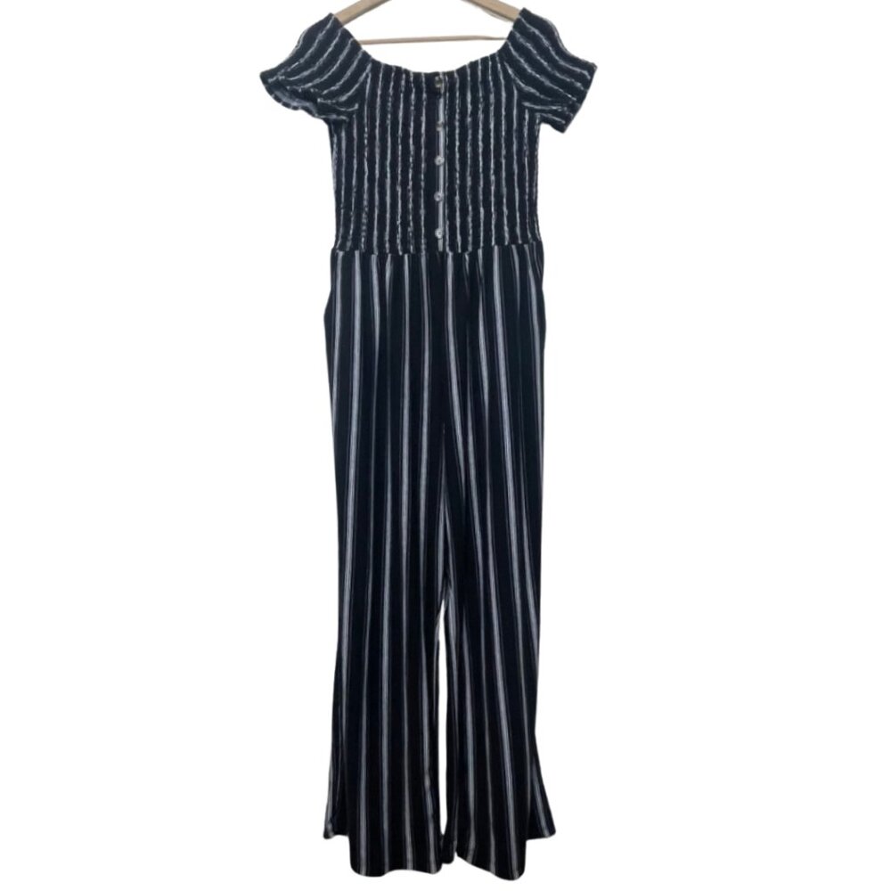 205 COLLINS | Women's Black & White Striped Wide Leg Jumpsuit | Size XL